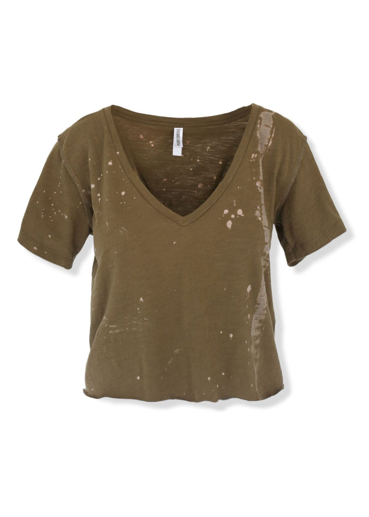 pebby forevee V-Neck Short Sleeve Top CROPPED PREMIUM PLUNGE V-NECK BLEACHED OUT SIDE SLIT TOP