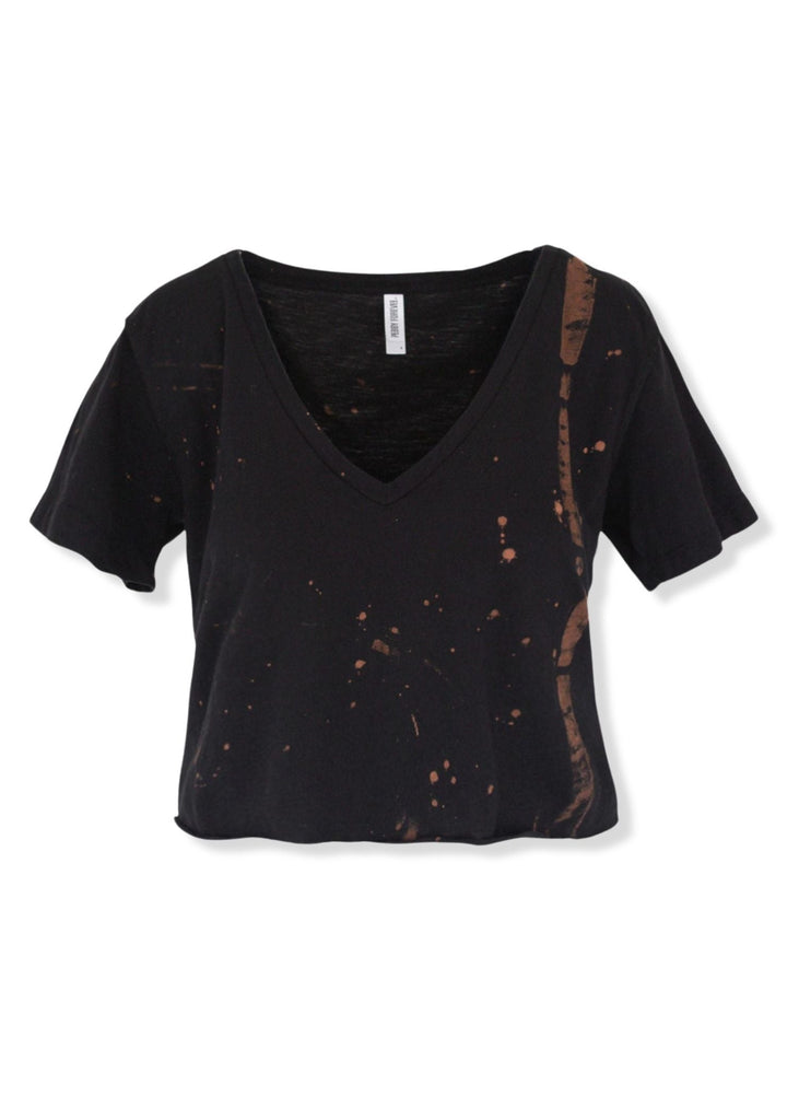 pebby forevee V-Neck Short Sleeve Top CROPPED PREMIUM PLUNGE V-NECK BLEACHED OUT SIDE SLIT TOP