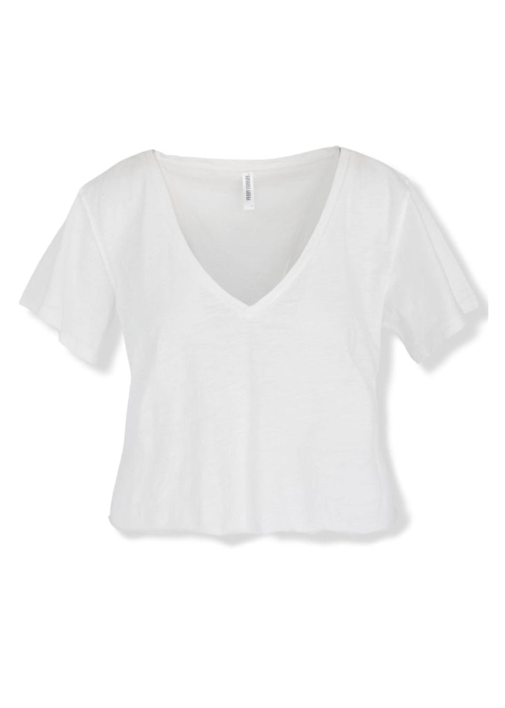 pebby forevee V-Neck Short Sleeve Top CROPPED PREMIUM PLUNGE V-NECK SIDE SLIT TOP