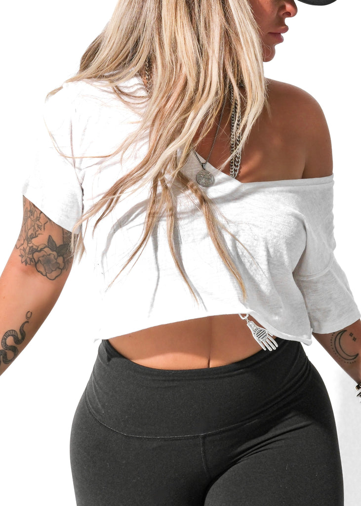 pebby forevee V-Neck Short Sleeve Top CROPPED PREMIUM PLUNGE V-NECK SIDE SLIT TOP