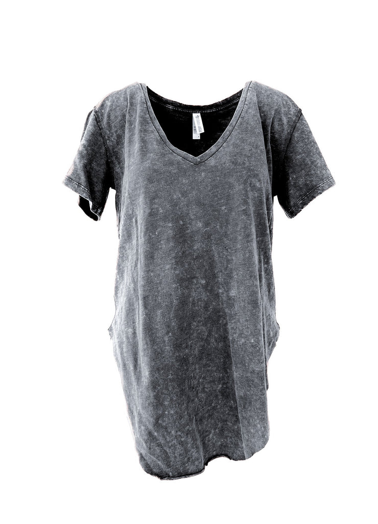 pebby forevee V-Neck Short Sleeve Top PREMIUM PLUNGE V-NECK MINERAL WASHED SIDE SLIT TOP