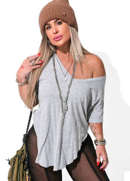 PREMIUM PLUNGE V-NECK SIDE SLIT TOP – Pebby Forevee