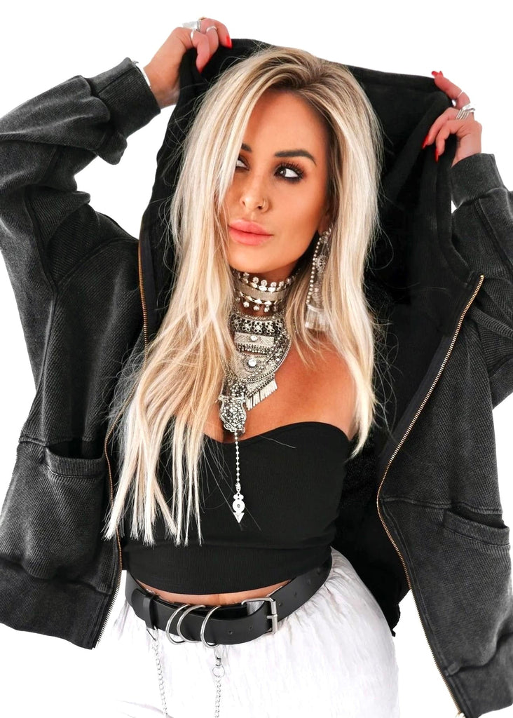 pebby forevee Zip-Up Hoodie STRUCTURED SIDE SLIT ZIP UP