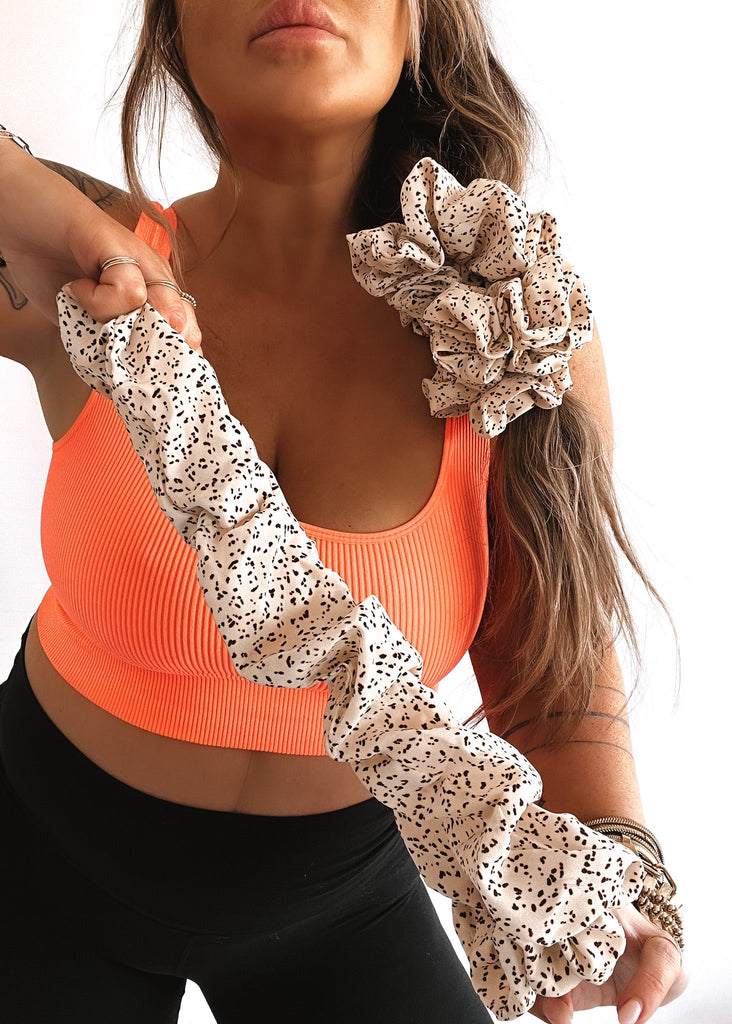 pebby forevee Cream Polka Dot FOR THICK HAIR SUPER STRETCH SCRUNCHIE