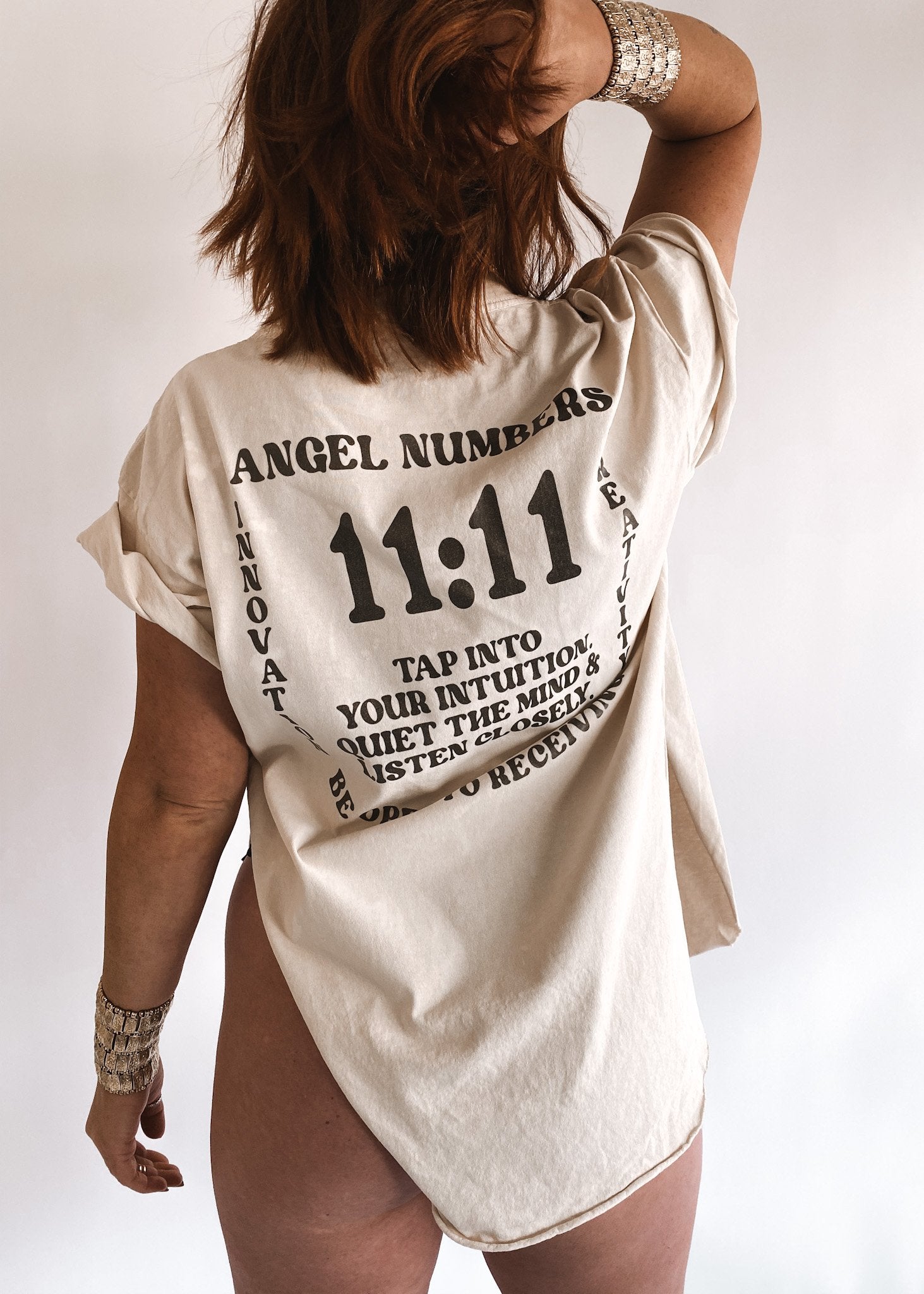 11:11 ANGEL NUMBERS BLEACHED OUT SIDE SLIT TEE