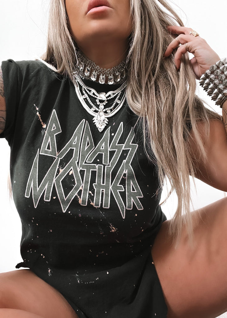 pebby forevee Side Slit Tee BADASS MOTHER BLEACHED OUT SIDE SLIT TEE