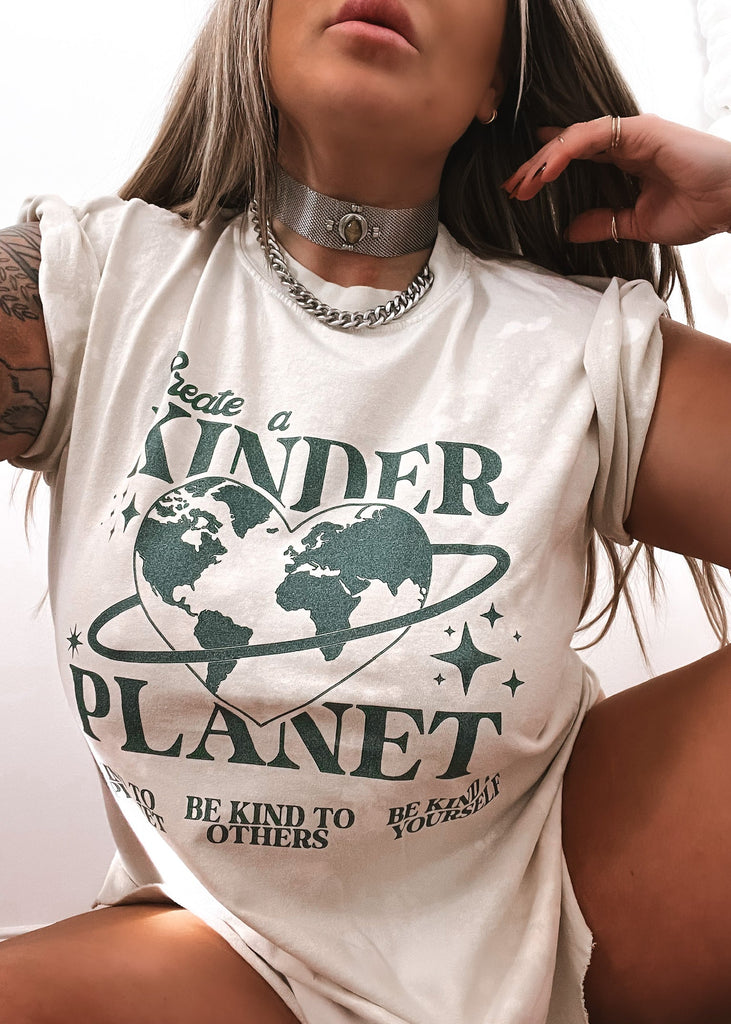 pebby forevee Side Slit Tee CREATE A KINDER PLANET BLEACHED OUT SIDE SLIT TEE