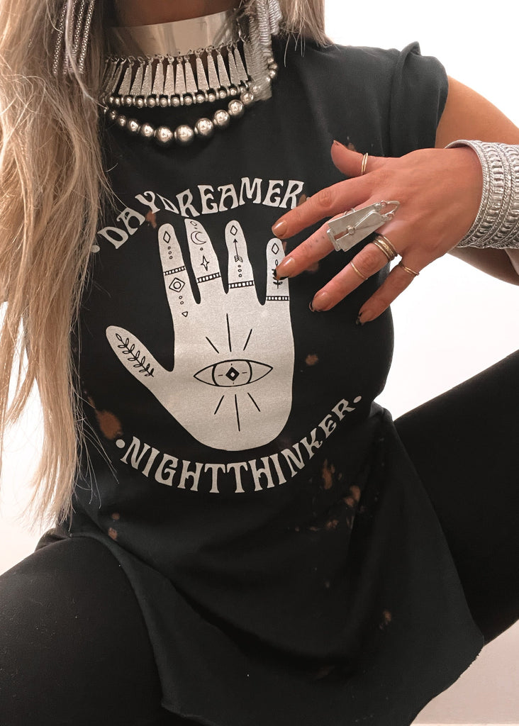 pebby forevee Side Slit Tee DAYDREAMER NIGHT THINKER BLEACHED OUT SIDE SLIT TEE