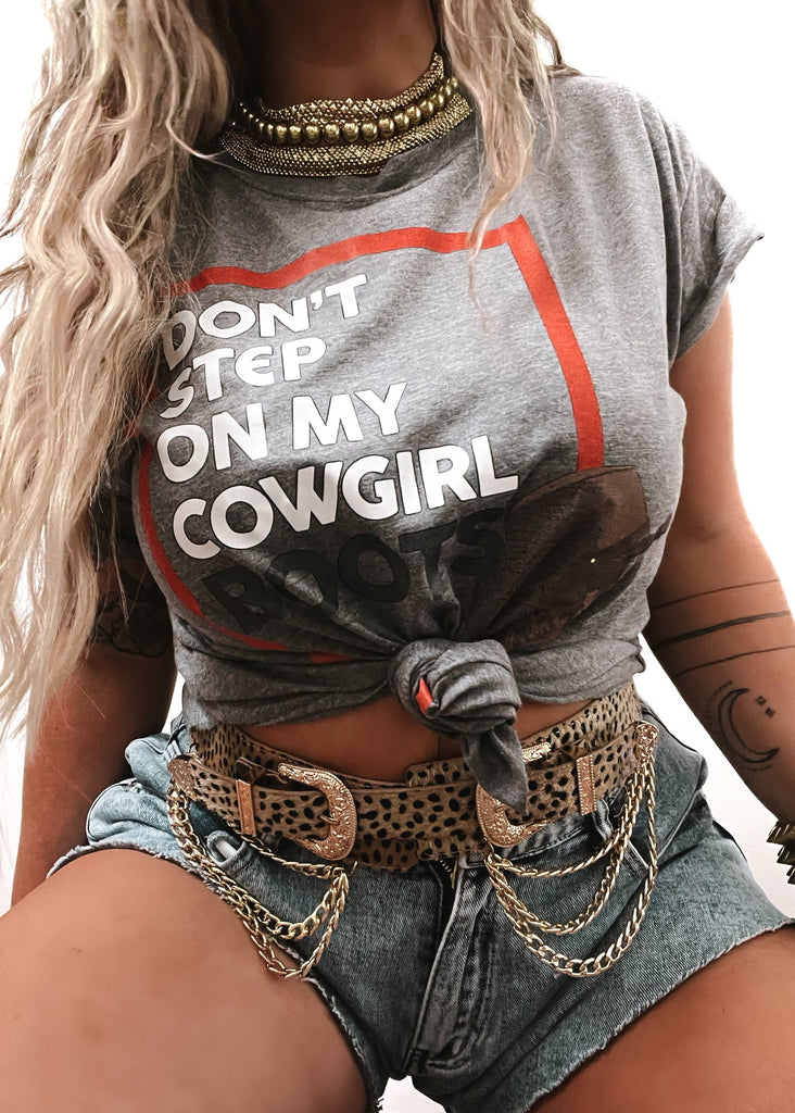 pebby forevee Side Slit Tee DON'T STEP ON MY COWGIRL BOOTS SIDE SLIT TEE