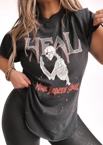 pebby forevee Side Slit Tee HEAL YOUR BROKEN SOUL BLEACHED OUT SIDE SLIT TEE