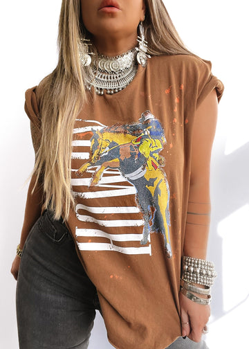 pebby forevee Side Slit Tee HOWDY COWBOY BLEACHED OUT SIDE SLIT TEE