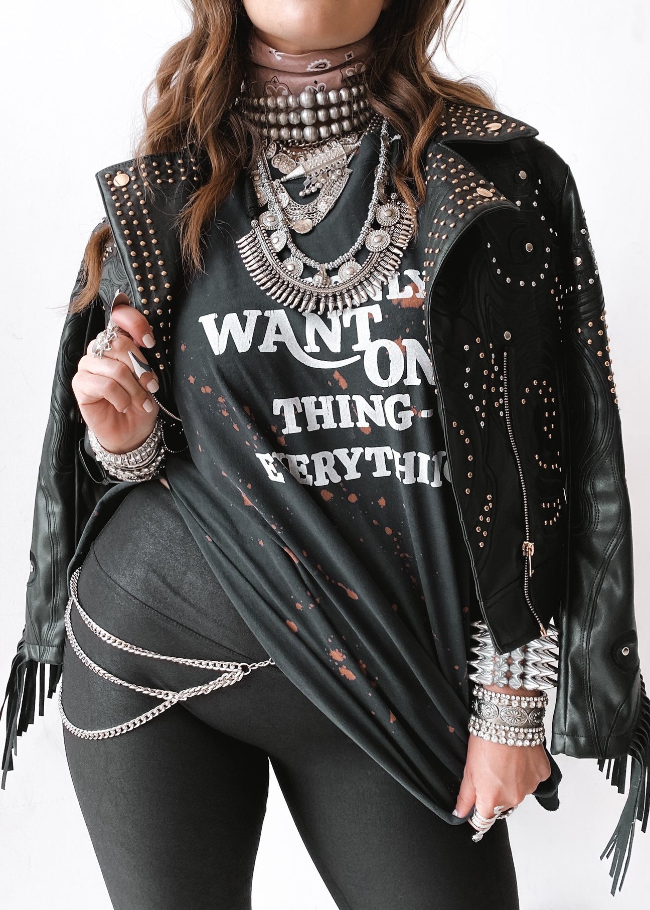 pebby forevee Side Slit Tee I ONLY WANT ONE THING (EVERYTHING) BLEACHED OUT SIDE SLIT TEE