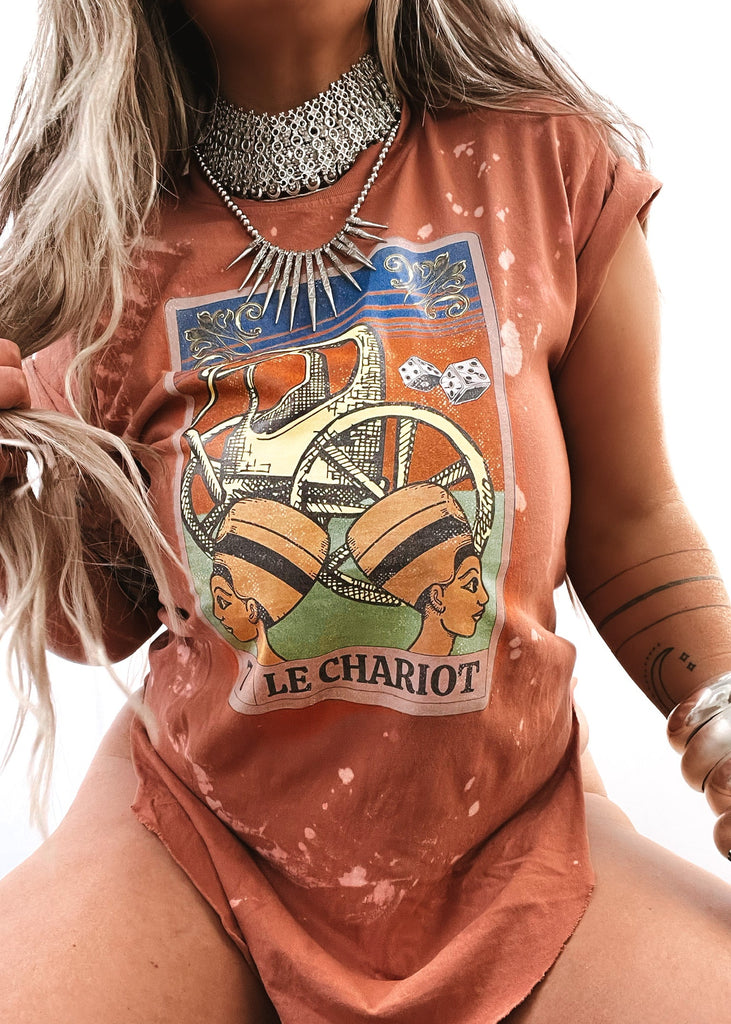 pebby forevee Side Slit Tee LE CHARIOT TAROT BLEACHED OUT SIDE SLIT TEE