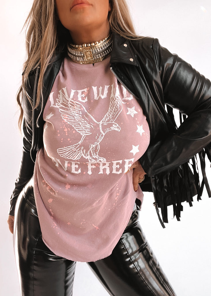 pebby forevee Side Slit Tee LIVE WILD AND FREE BLEACHED OUT SIDE SLIT TEE