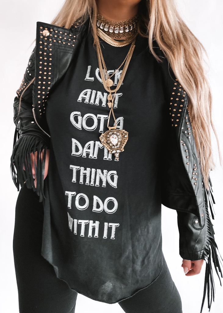 pebby forevee Side Slit Tee LUCK AIN'T GOT A DAMN THING TO DO WITH IT SIDE SLIT WOMENS GRAPHIC TEE