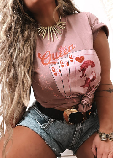 pebby forevee Side Slit Tee QUEEN OF HEARTS BLEACHED OUT SIDE SLIT TEE