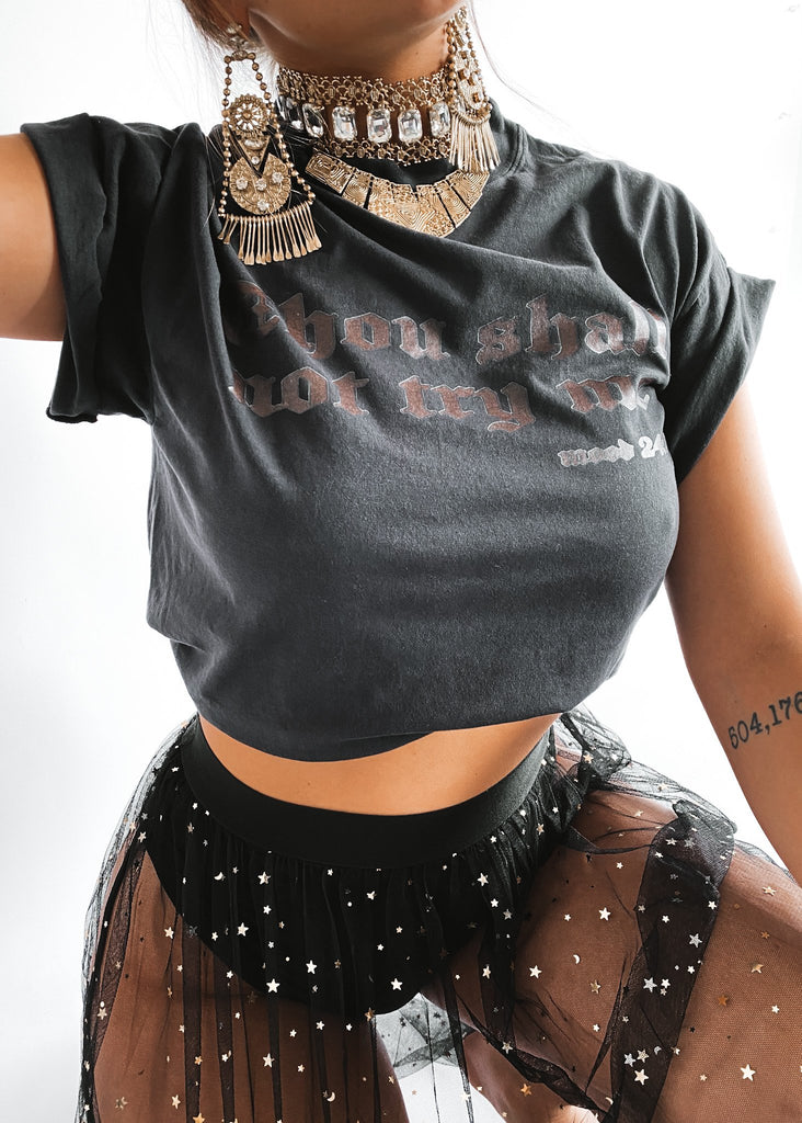 pebby forevee Side Slit Tee THOU SHALL NOT TRY ME SIDE SLIT TEE