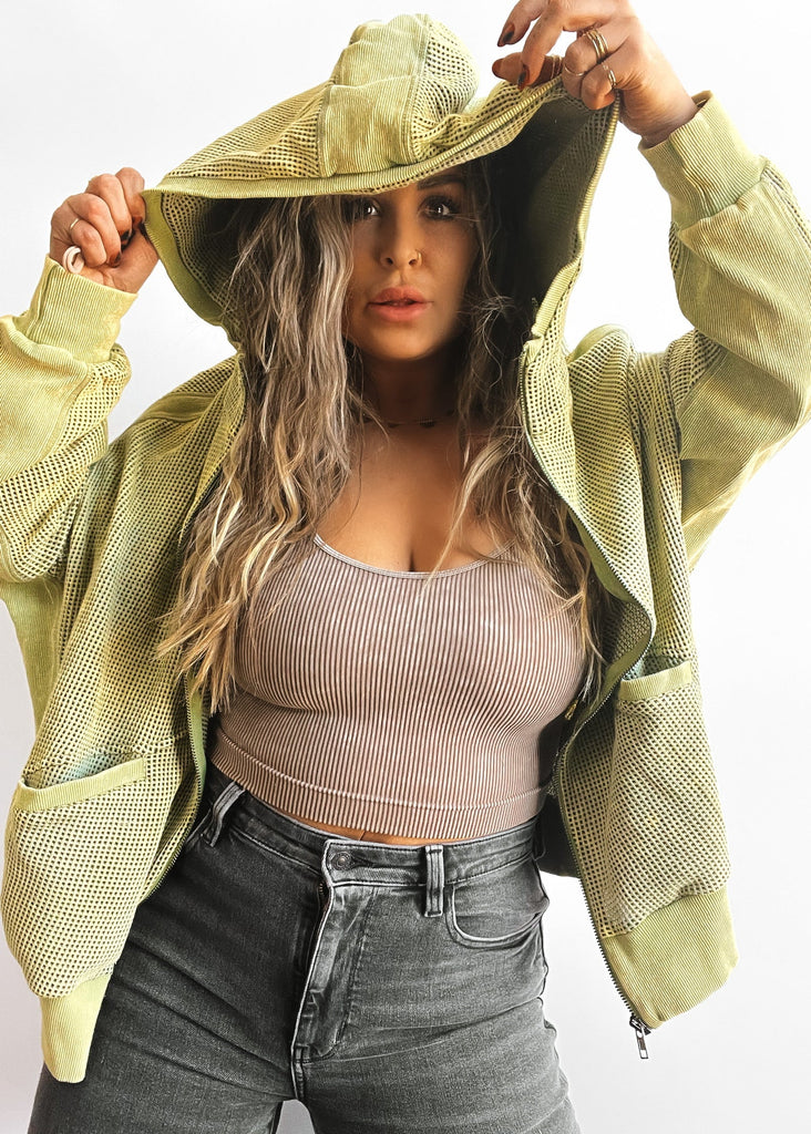 pebby forevee Sweater SPENCER OVERSIZED WAFFLE KNIT ZIP HOODIE